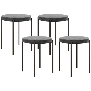 HOMCOM Banquetas de cozinha 4 unidades, empilháveis, efeito veludo, até 100 kg, estrutura em aço, 41,5 x 41,5 x 46 cm, Cinza Escuro