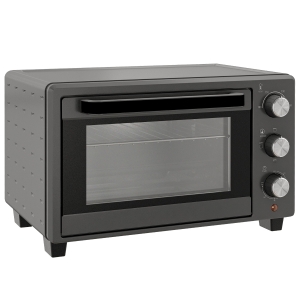 HOMCOM Miniforno, 21 L forno tostador com 1 grade e 1 tabuleiro, 3 modos de cozedura, 100 °C-230 °C, aço inoxidável, vidro, Cinza