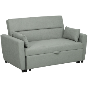 HOMCOM Sofá de 2 lugares com função cama, encosto ajustável, sofá estofado, visual em veludo, para sala de estar, quarto, cinza claro