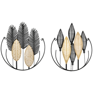 HOMCOM 3D -Quadros de Parede Conjunto de 2 Decoração de Parede Moderna Metal Natural + Preto