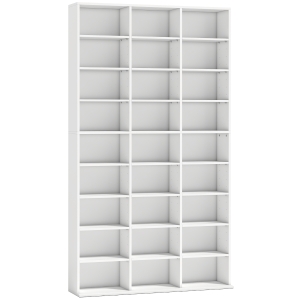 HOMCOM Rek voor 835 CD's of 500 DVD's, Blu-ray mediarrek met 27 vakken en 21 verstelbare legplanken, Wit