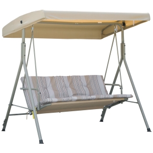 Outsunny Balancelle de Jardin 3 Places Grand Confort Toit Inclinaison réglable épais Coussins Amovibles Acier marron clair