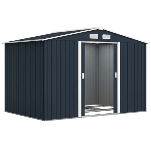 Outsunny Abri de jardin 5,4 m² 2,77 x 1,95 x 1,92 m kit de fondation porte coulissante ventilations acier galvanisé, gris foncé