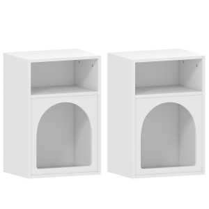 HOMCOM Lot de 2 tables de chevet, table de nuit avec compartiments ouverts, design arqué, 40 x 30 x 60 cm, blanc