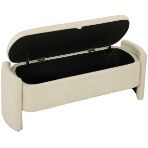 HOMCOM Banco de Fim de Cama, 118x42x45cm, Banco de Arrumação Acolchoado em Tecido Bouclê, Pernas em Madeira de Eucalipto, Creme