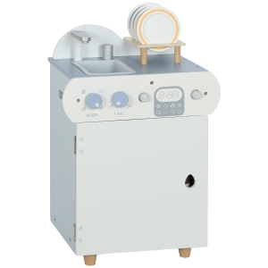 AIYAPLAY Conjunto de Cozinha com Pia, Máquina de Lavar Louça de Madeira para Crianças, 32 Peças de Acessórios, MDF, para Crianças a partir de 3 anos, Azul Claro