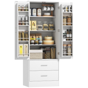 HOMCOM 159 cm keukenkast, verstelbare planken, 2 lades, voor keuken, eetkamer, spaanplaat, MDF, wit