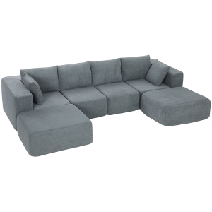 HOMCOM Modulaire hoekbank, U-vormbank met brede en diepe zitplaatsen, 2 hockers, donkergrijs