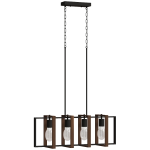HOMCOM Luminária pendente moderna, lustre de teto com 4 quadros rotativos e altura regulável, 80 x 21 x 90-130 cm, nogueira