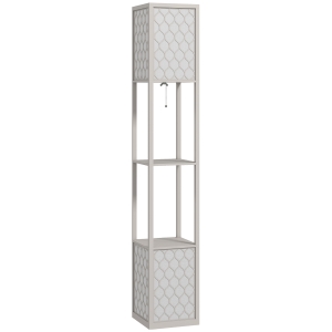 HOMCOM Candeeiro de pé com prateleira 2 lâmpadas 2 prateleiras 4 níveis MDF cinza padrão colmeia 26 x 26 x 156 cm cinza