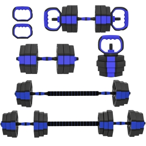 SPORTNOW Conjunto de halteres musculação 6-em-1 haltere ajustável 25 kg kettlebell, barra de musculação suporte para flexões azul