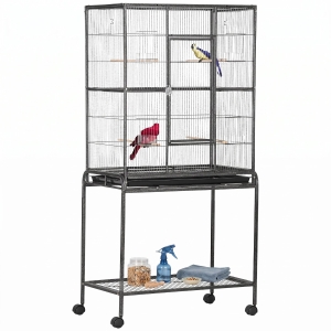 PawHut Large Bird Cage Budgie Cage with Stand, Storage Shelf, Wood Perch for Parrot Canary Parakeet Cockatiels, 81 x 48 x 162.5 cm