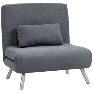 HOMCOM Poltrona conversível 1 lugar, poltrona-cama clic-clac 3 em 1 com encosto regulável, almofada, assento amplo, cinza escuro
