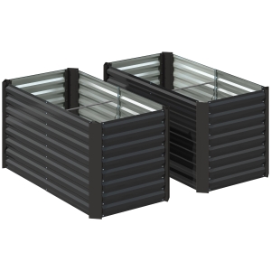 Outsunny Conjunto de 2 canteiros de jardim elevados quadrados estrutura em aço galvanizado fundo aberto 120 x 60 x 60 cm cinza escuro
