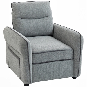 HOMCOM Poltrona 1 lugar, poltrona de sala em veludo egípcio, bolso lateral, 80 x 81 x 90 cm, cinza