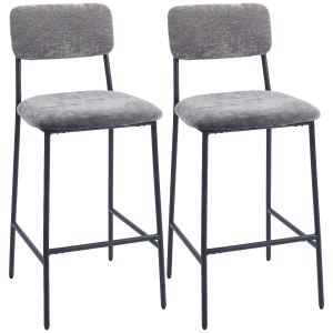 HOMCOM Conjunto com 2 banquetas de bar em tecido chenille, bancos de bar estofados, assento largo, encosto alto, 45,5x48x101cm, cinza