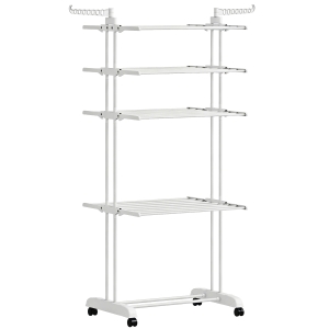 HOMCOM Tendedero Plegable de 5 Niveles con Ruedas Tendedero de Interior con Alas Laterales Estructura de Acero Blanco