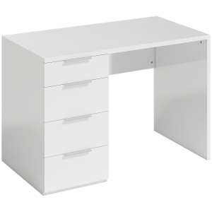 HOMCOM Bureau d'ordinateur à haute brillance avec 4 tiroirs, 110 x 60 cm, bureau avec rangement, style moderne, blanc
