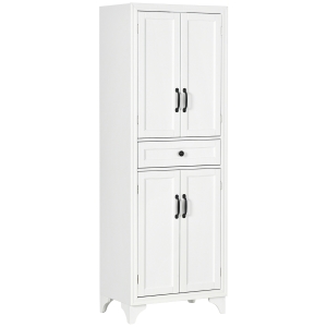 HOMCOM Aparador alto armário de cozinha 4 portas 2 armários e 1 gaveta central altura 170 cm com prateleira ajustável branco
