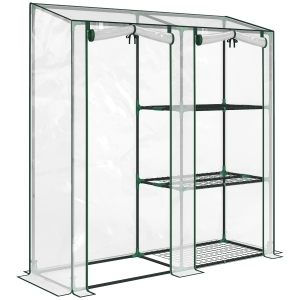 Outsunny Serre de Jardin avec étagères 3 niveaux, Petite Serre en Bâche PVC et Châssis Acier, 2 Portes Roulantes, Transparent