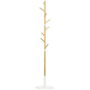 HOMCOM Perchero de Pasillo Moderno con 8 Ganchos para Ropas Bolsas Perchero de Árbol para Entrada Ø37,8x175,6 cm Natural