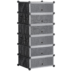 HOMCOM Móvel de arrumação para sapatos modular 6 cubos retangulares empilháveis - preto
