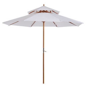 Outsunny Guarda-sol reto Guarda-sol de jardim redondo em Madeira 2 Cobertura Poliéster 180 g/m² dia. 2,7 x 2,6H m branco