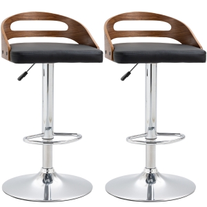HOMCOM Conjunto de 2 banquetas de bar Altura do assento regulável giratórias 360° revestimento sintético Preto Encosto vazado