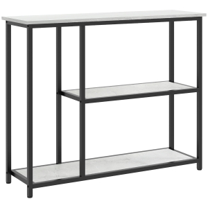 HOMCOM Aparador 100 cm, mesa consola 3 níveis, tampos com efeito mármore, estrutura em aço, branco