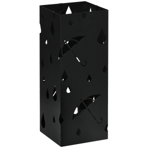 HOMCOM Paragüero Negro Paragüero de Acero con 4 Ganchos y Bandeja de Goteo Extraíble para Pasillo Entrada 15,5x15,5x41 cm