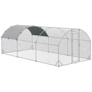 PawHut Grand enclos poulailler 15,96 ㎡ parc grillagé toit anti-UV porte verouillable 2,8 x 5,7 x 1,97 m argenté