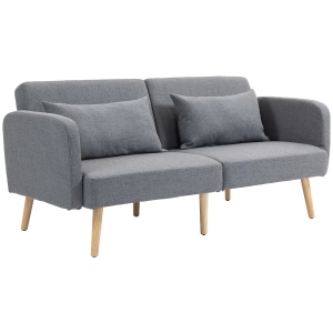 HOMCOM Sofá-cama 3 lugares design clic-clac encosto reclinável e apoios de braço ajustáveis tecido efeito linho cinza