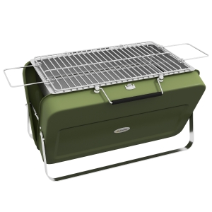 Outsunny Mini grelhador a carvão portátil com carcaça em forma de mala grelhador de mesa dobrável para jardim 47 x 30 x 28 cm verde