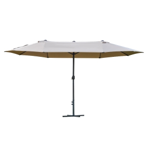 Outsunny Guarda-sol de jardim XXL com base em cruz guarda-sol grande tamanho 4,6L x 2,7l x 2,4H cm abertura fecho manivela aço poliéster alta densidade café