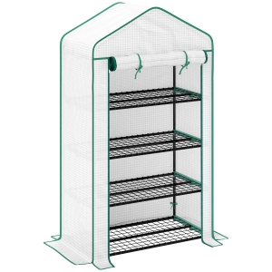 Outsunny Estufa de jardim varanda prateleira estufa 4 níveis 90 x 49 x 160 cm aço galvanizado cobertura removível PE alta densidade branco