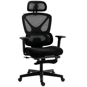 HOMCOM Mesh Desk Chair with 3D Armrests, Ergonomic Office Chair with Rotatable Headrest, Black