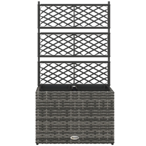 Outsunny Jardineira para plantas com treliça 3 vasos 22L em resina trançada e aço galvanizado 57 x 30 x 107 cm cinza
