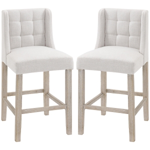 HOMCOM Set of 2 Bar Stools with Button Tufting, Solid Wood, incl. Footrest, 47 cm x 50 cm x 101 cm, Gray + Natural