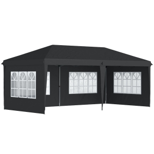 Outsunny Tenda pop-up dobrável - tenda para eventos - 3 x 6 m 3 lados removíveis preto