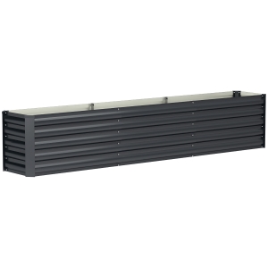 Outsunny Canteiro elevado em aço galvanizado com barras de suporte e placas de canto fundo aberto 240 x 40 x 45 cm cinza escuro