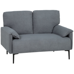 HOMCOM Sofá 2 Lugares, Sofá de Sala Estofado com Apoios de Braço Almofadados, Efeito Veludo, 127 x 72 x 84 cm, Cinza