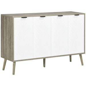 HOMCOM Buffet baixo móvel de arrumação 2 armários 4 portas padrão chevrons prateleiras ajustáveis 120 x 35 x 77,4 cm branco e cinza
