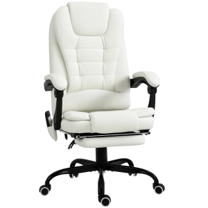 Vinsetto Fauteuil de Bureau Massant 7 Points, Chaise de Bureau Ergonomique avec Repose-pieds Rétractable, Dossier Inclinable 155°, Hauteur Réglable, Pivotant à 360°, télécommande Filaire, Blanc