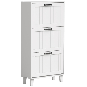 HOMCOM Schuhschrank, 3 Klappfächer, verstellbare Einlegeböden, schmal, Weiß.