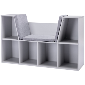 HOMCOM 2-in-1 Kinderrek en Bankje met Kussen 103 x 30 x 62 cm, Grijs en Wit