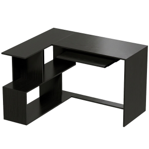 HOMCOM Escrivaninha de Canto 120x100x76 cm Mesa de Computador em L com Tampo para Teclado 4 Compartimentos Abertos Preto