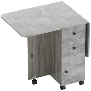 HOMCOM Multi-Storage Six-Person Drop Leaf Dining Table - Mixed Grey