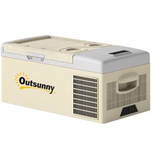 Outsunny 16L Portable Car Fridge, -20℃ to 10℃ Adjustable Temperature - Khaki/Grey