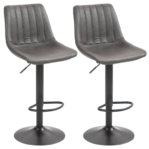 HOMCOM Conjunto 2 Banquetas de Bar Industrial, Banquetas de Cozinha com Encosto, Apoio para os Pés e Altura Ajustável Cinza