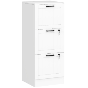 HOMCOM Caisson bureau, meuble rangement bois 3 tiroirs et serrure, barres de suspension réglables, 40 x 40 x 101 cm, blanc